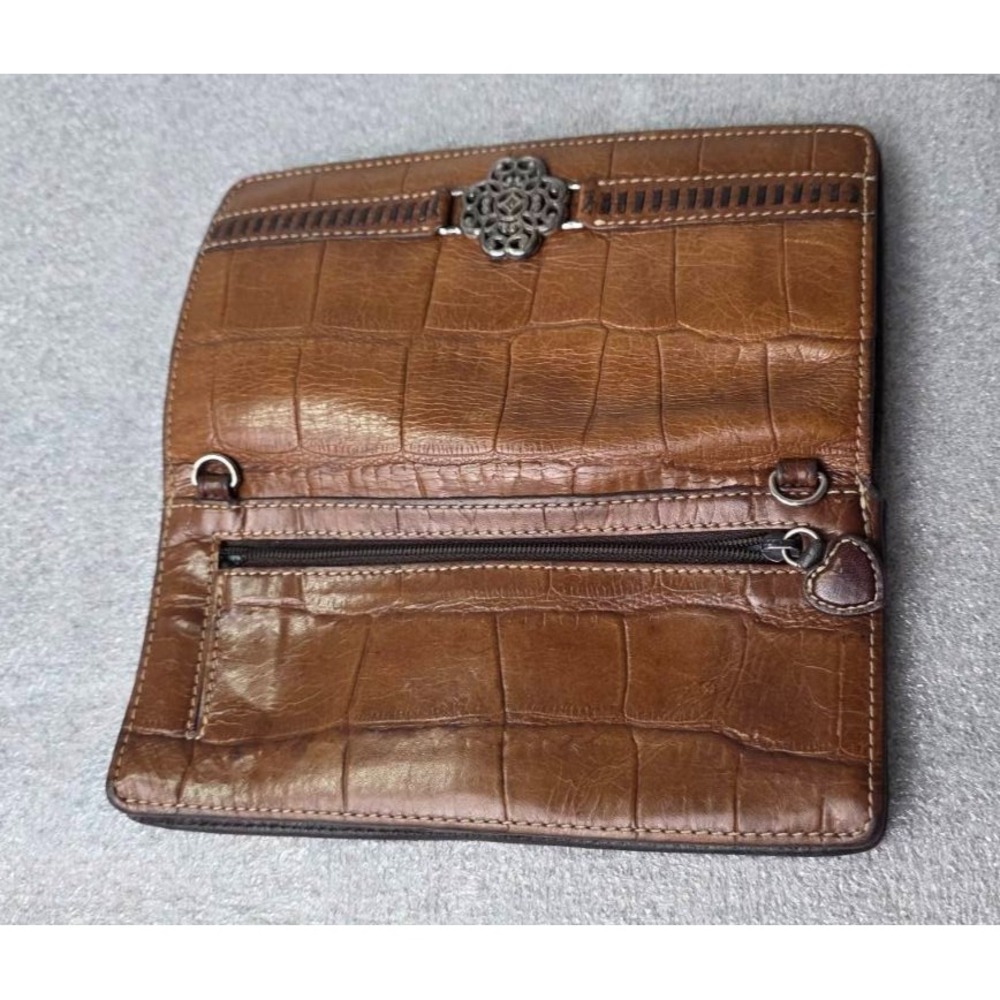 Brighton Brown Croc Leather Checkbook Credit Card ID Cover Wallet - Picture 4 of 10